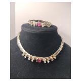 Vintage Chevron shaped red clear rhinestone