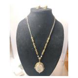 West Germany gold tone porcelain flower necklace