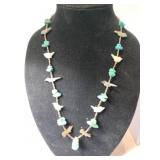 Zuni turquoise and onyx beaded bird necklace