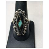 Silver Navajo black onyx turquoise ring size 8.5.