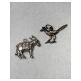 Silver  native American donkey and roadrunner