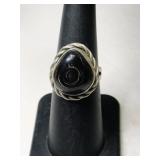 Silver Navajo black onyx Ring size 6.    .175oz
