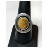Silver lionhead center ring  Marked Sterling