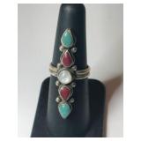 Silver native American turquoise Coral mother of