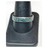 Silver zuni turquoise chip band ring     size