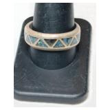 Silver zuni turquoise chip band ring     size 11