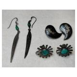 Silver three pair earrings all marked Sterling.