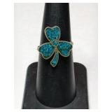 Silver turquois clover Ring     Size 7  .070oz