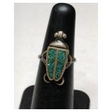Silver turquoise beetle Ring     Size 4 .125oz