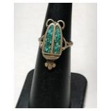 Silver turquoise beetle Ring    Size 4  .120oz