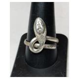 Silver native American snake  ring  marked Mexico