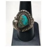 Silver Navajo turquoise ring size 8.     .280oz