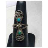 Silver Navajo turquoise Ring marked D size 5.5.