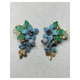 Enamel flower clip-on earrings