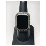Silver large black onyx  ring. Size 6.    .365oz