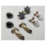 Cluster and dangle rhinestone. earrings clip-on