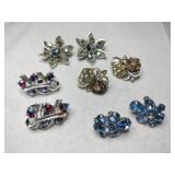 Silvertone blue ,Amber ,clear rhinestone clip-on