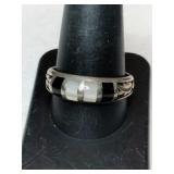 Silver black onyx /mop ring. Marked 925  Size