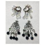 Two pair silver tone black/ silver beaded dangle