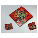 Red splash enamel on copper brooch w/ screw back