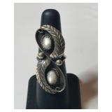 Silver native American mother of pearl ring size