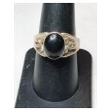 Silver black onyx Stone ring. Marked Sterling
