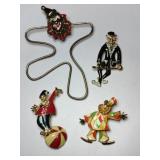 Enamel clown brooches