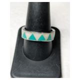 Silver  turquoise/ mother of pearl  Ring size 10