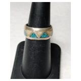 Silver  turquoise chip Ring size 6.    .150oz
