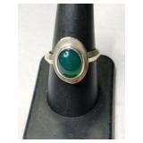 Silver greenstone Ring marked 925. size 8