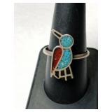 Silver native American turquoise/Coral chips Ring