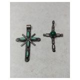 Silver Navajo turquoise cross pendants marked