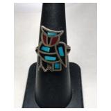 Silver  Zuni multicolor owl ring size 6.