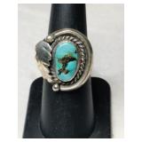 Silver Navajo turquoise ring size 6.     .240oz