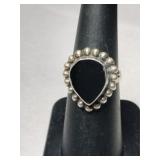 Silver Navajo black onyx ring marked Sterling 25