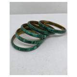 Green malachite and brass bangle bracelets