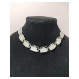 Silver tone white "moonglow" lucite choker
