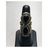 Silver native American black onyx Stone ring size