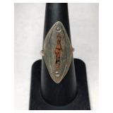 Silver Navajo Coral chip ring marked K size 6.5.