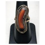 Silver Navajo red coral ring size 6 .5   .190oz
