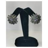Silver clip-on earrings purple stone marked 925