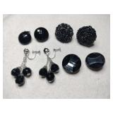 Black, beaded dangled clip-on earrings