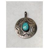 Silver Navajo turquoise pendant   .070 oz