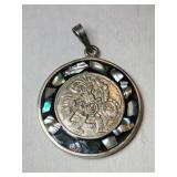 Silver native American Aztec calendar  Abalone