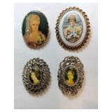 Vintage Gold tone porcelain brooches