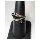 Silver black onyx adjustable Ring size 6 .5