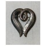 silvertone leaf heart shaped brooch unmarked