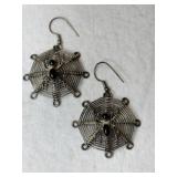 Spider web design dangle earrings.  Unmarked.