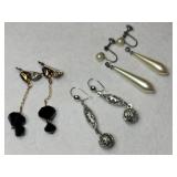 Black and white and silver beaded dangle earrings
