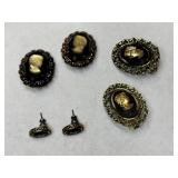 Gold tone black backing Cameo clip-on earrings